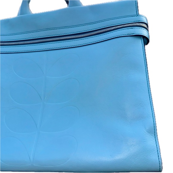 Orla Kiely Blue Punched Stem Leather Zip Crossbody Convertible Backpack Handbag - Picture 6 of 16